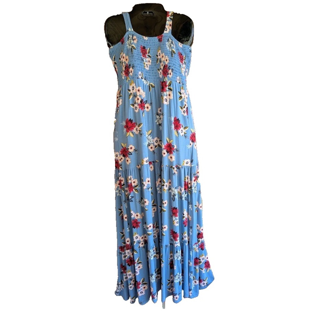 Ann Taylor Loft Maxi Dress Sz XS Flowy Floral Sleeveless Smocked Tiered Feminine